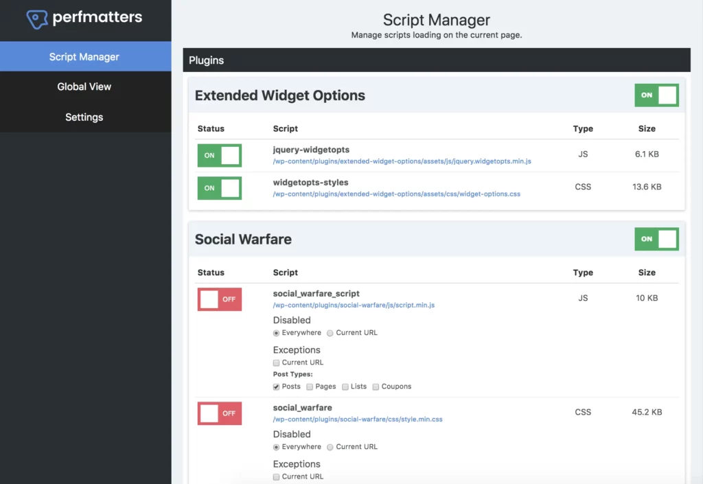 perfmatters script manager