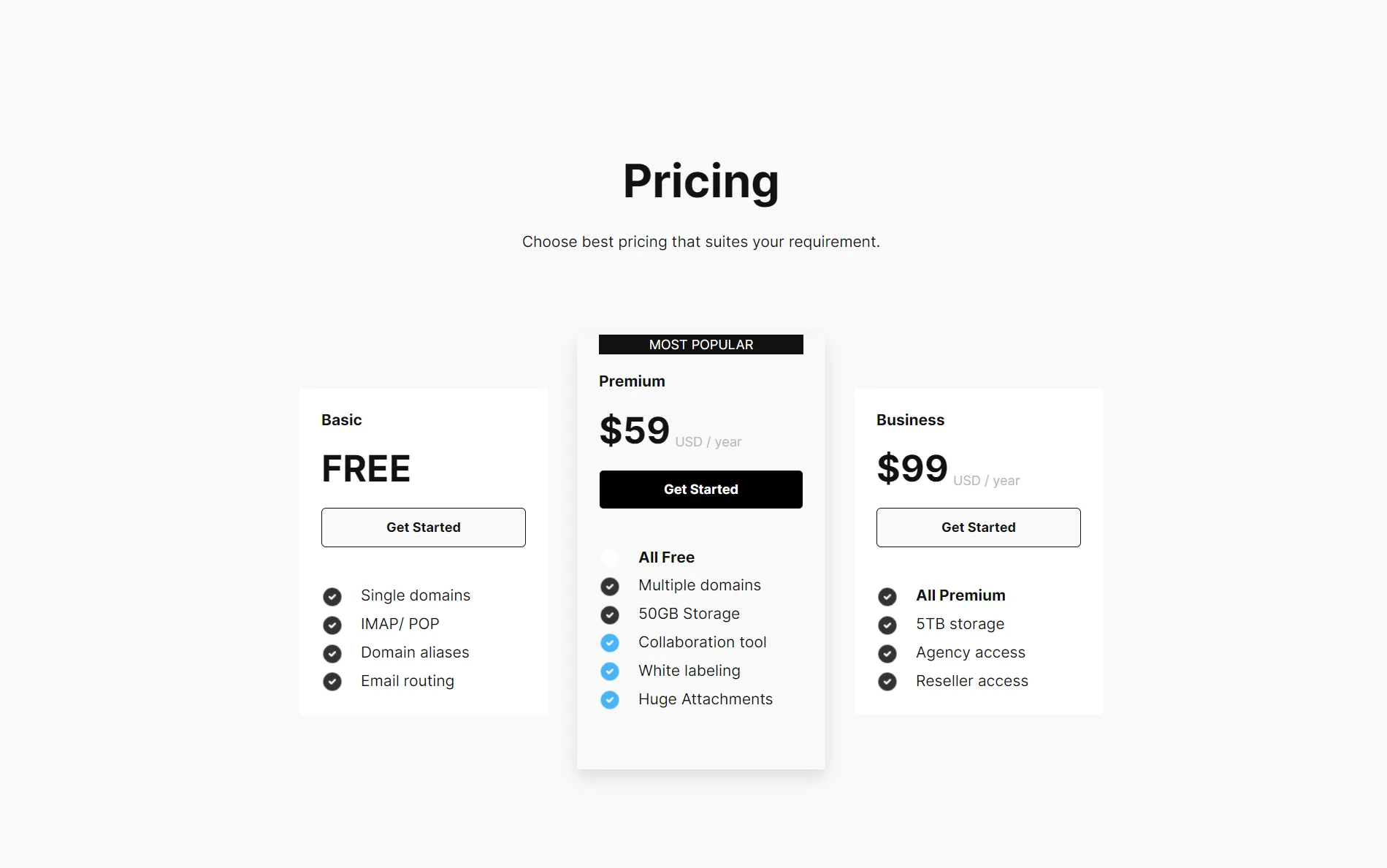 Pricing 3 columns